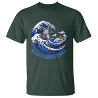 Funny Blue Wave 2024 T Shirt Vote Blue Presidential Elections Cat Tsunami Flowers - Wonder Print Shop