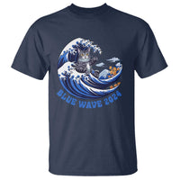 Funny Blue Wave 2024 T Shirt Vote Blue Presidential Elections Cat Tsunami Flowers - Wonder Print Shop