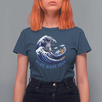 Funny Blue Wave 2024 T Shirt For Women Vote Blue Presidential Elections Cat Tsunami Flowers - Wonder Print Shop