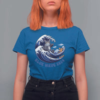 Funny Blue Wave 2024 T Shirt For Women Vote Blue Presidential Elections Cat Tsunami Flowers - Wonder Print Shop
