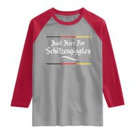 Just Here For Schitzengiggles Funny Oktoberfest Raglan Shirt German Beer Festival Humor
