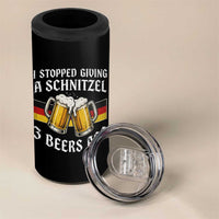 Funny Oktoberfest Beer Drinking 4 in 1 Can Cooler Tumbler I Stopped Giving A Schnitzel 3 Beers Ago