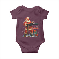 Christmas Santa Machine Gun Baby Onesie Behave Xmas Gun Lover - Wonder Print Shop