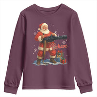 Christmas Santa Machine Gun Youth Sweatshirt Behave Xmas Gun Lover - Wonder Print Shop