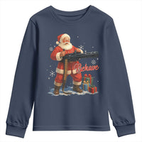 Christmas Santa Machine Gun Youth Sweatshirt Behave Xmas Gun Lover - Wonder Print Shop