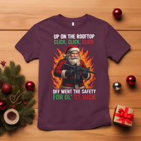 Funny Gun Christmas T Shirt Up On The Rooftop Click Click Off Went The Safety For Ol St Nick - Wonder Print Shop