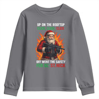 Funny Gun Christmas Youth Sweatshirt Up On The Rooftop Click Click Off Went The Safety For Ol St Nick - Wonder Print Shop