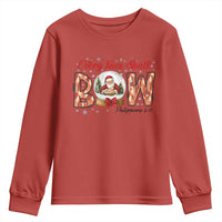 Every Knee Shall Bow Youth Sweatshirt Santa Christmas Nativity Scene Bible Verse - Wonder Print Shop