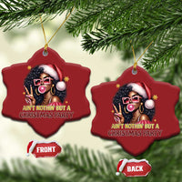Funny African American Xmas Christmas Ornament Ain't Nothin' But A Xmas Party Black Melanin Santa Girl - Wonder Print Shop