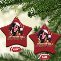 Funny African American Xmas Christmas Ornament Ain't Nothin' But A Xmas Party Black Melanin Santa Girl - Wonder Print Shop