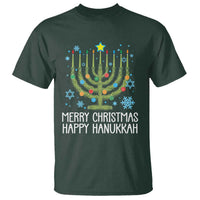 Funny Chrismukkah T Shirt Merry Christmas Happy Hanukkah Christmas Tree Jewish Menorah - Wonder Print Shop