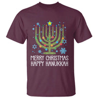 Funny Chrismukkah T Shirt Merry Christmas Happy Hanukkah Christmas Tree Jewish Menorah - Wonder Print Shop