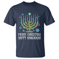 Funny Chrismukkah T Shirt Merry Christmas Happy Hanukkah Christmas Tree Jewish Menorah - Wonder Print Shop