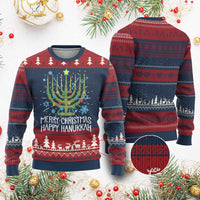 Funny Chrismukkah Ugly Christmas Sweater Merry Christmas Happy Hanukkah Christmas Tree Jewish Menorah - Wonder Print Shop