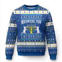 Meowzel Tov Hanukkah Ugly Sweater Funny Chanukah Cat Jewish Menorah - Wonder Print Shop