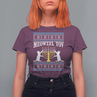Meowzel Tov T Shirt For Women Funny Hanukkah Cat Jewish Chanukah Menorah - Wonder Print Shop