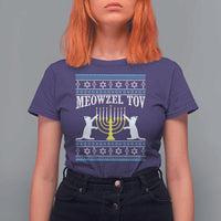 Meowzel Tov T Shirt For Women Funny Hanukkah Cat Jewish Chanukah Menorah - Wonder Print Shop