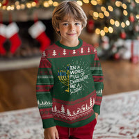 Funny Hanukkah Ugly Christmas Sweater In A World Full Of Darkness Be A Light Menorah - Wonder Print Shop