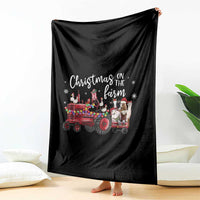Funny Christmas On The Farm Throw Blanket Vintage Red Tractor Livestock - Wonder Print Shop