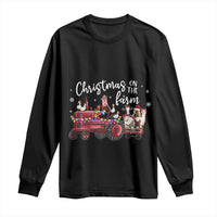 Funny Christmas On The Farm Long Sleeve Shirt Vintage Red Tractor Livestock - Wonder Print Shop