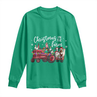 Funny Christmas On The Farm Long Sleeve Shirt Vintage Red Tractor Livestock - Wonder Print Shop