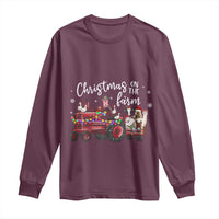 Funny Christmas On The Farm Long Sleeve Shirt Vintage Red Tractor Livestock - Wonder Print Shop