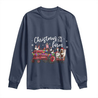Funny Christmas On The Farm Long Sleeve Shirt Vintage Red Tractor Livestock - Wonder Print Shop