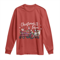 Funny Christmas On The Farm Long Sleeve Shirt Vintage Red Tractor Livestock - Wonder Print Shop