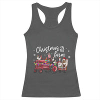 Funny Christmas On The Farm Racerback Tank Top Vintage Red Tractor Livestock - Wonder Print Shop