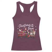 Funny Christmas On The Farm Racerback Tank Top Vintage Red Tractor Livestock - Wonder Print Shop