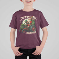 Funny Christmas Farmer T Shirt For Kid Oh What Fun It Is To Ride Santa Farm Tractor - Wonder Print Shop