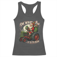 Funny Christmas Farmer Racerback Tank Top Oh What Fun It Is To Ride Santa Farm Tractor - Wonder Print Shop