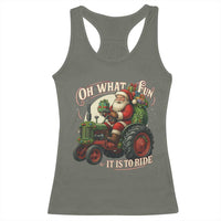 Funny Christmas Farmer Racerback Tank Top Oh What Fun It Is To Ride Santa Farm Tractor - Wonder Print Shop