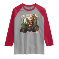 Funny Christmas Farmer Raglan Shirt Oh What Fun It Is To Ride Santa Farm Tractor - Wonder Print Shop