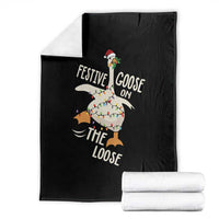 Funny Goose Christmas Throw Blanket Festive Goose On The Loose Xmas Lights - Wonder Print Shop