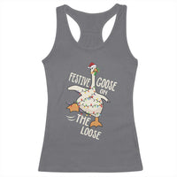 Funny Goose Christmas Racerback Tank Top Festive Goose On The Loose Xmas Lights - Wonder Print Shop