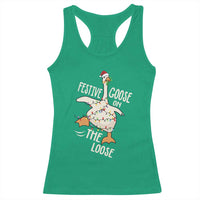Funny Goose Christmas Racerback Tank Top Festive Goose On The Loose Xmas Lights - Wonder Print Shop