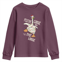 Funny Goose Christmas Youth Sweatshirt Festive Goose On The Loose Xmas Lights - Wonder Print Shop