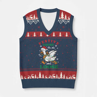 Funny Goose Xmas V-Neck Knit Sweater Vest Festive Goose On The Loose Xmas Holiday - Wonder Print Shop