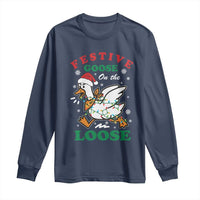Funny Goose Christmas Long Sleeve Shirt Festive Goose On The Loose Xmas Holiday - Wonder Print Shop