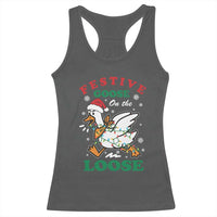 Funny Goose Christmas Racerback Tank Top Festive Goose On The Loose Xmas Holiday - Wonder Print Shop