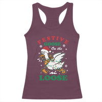 Funny Goose Christmas Racerback Tank Top Festive Goose On The Loose Xmas Holiday - Wonder Print Shop