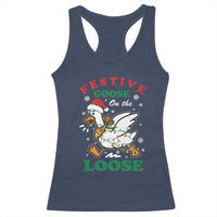 Funny Goose Christmas Racerback Tank Top Festive Goose On The Loose Xmas Holiday - Wonder Print Shop