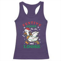 Funny Goose Christmas Racerback Tank Top Festive Goose On The Loose Xmas Holiday - Wonder Print Shop