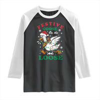 Funny Goose Christmas Raglan Shirt Festive Goose On The Loose Xmas Holiday - Wonder Print Shop