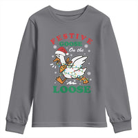 Funny Goose Christmas Youth Sweatshirt Festive Goose On The Loose Xmas Holiday - Wonder Print Shop