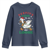 Funny Goose Christmas Youth Sweatshirt Festive Goose On The Loose Xmas Holiday - Wonder Print Shop