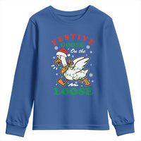 Funny Goose Christmas Youth Sweatshirt Festive Goose On The Loose Xmas Holiday - Wonder Print Shop