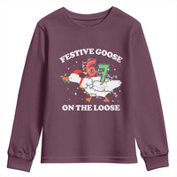 Funny Goose 67 Christmas Youth Sweatshirt Festive Goose On The Loose Six Seven Meme - Wonder Print Shop