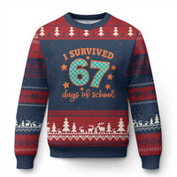 I Survived 67 Days Of School Ugly Christmas Sweater Six Seven Meme Student Teacher Faux Glitter - Wonder Print Shop